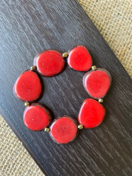 Red fashion bracelet Tagua jewelry Summer fashion trends Beaded stretch bracelets for women Statement bangle Geometric beads Gift for mom