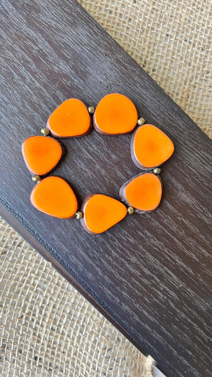 Orange fashion bracelet Tagua jewelry Fall fashion trends Beaded stretch bracelets for women Statement bangle Holiday style Gifts for mom