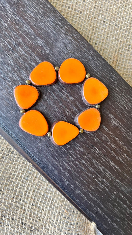 Orange fashion bracelet Tagua jewelry Fall fashion trends Beaded stretch bracelets for women Statement bangle Holiday style Gifts for mom