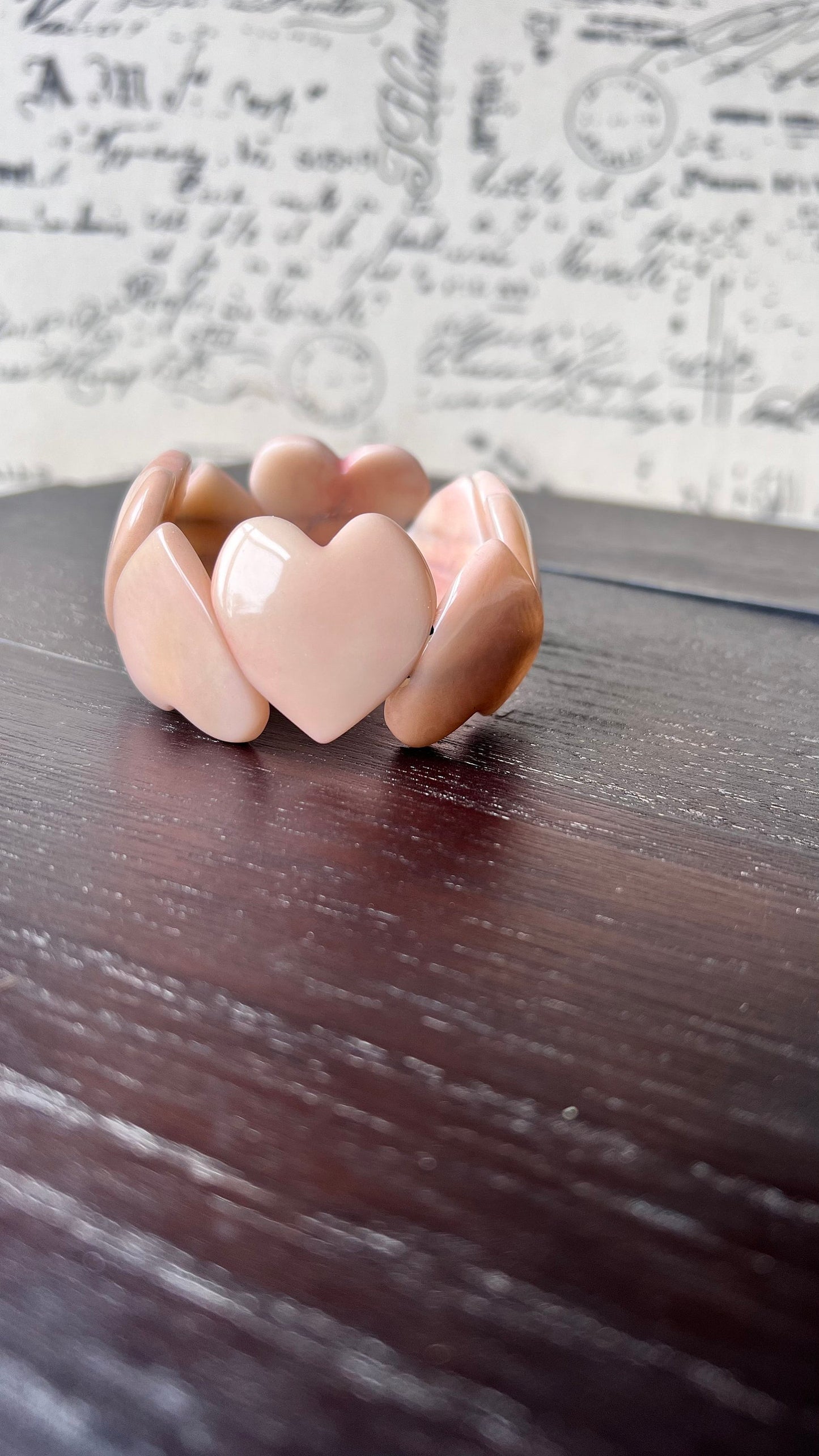 Pink heart shaped beads bracelet Tagua jewelry Love bangle Anniversary gifts under 20 Girlfriend birthday Holidays fashion trend Beach style