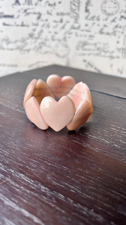 Pink heart shaped beads bracelet Tagua jewelry Love bangle Anniversary gifts under 20 Girlfriend birthday Holidays fashion trend Beach style