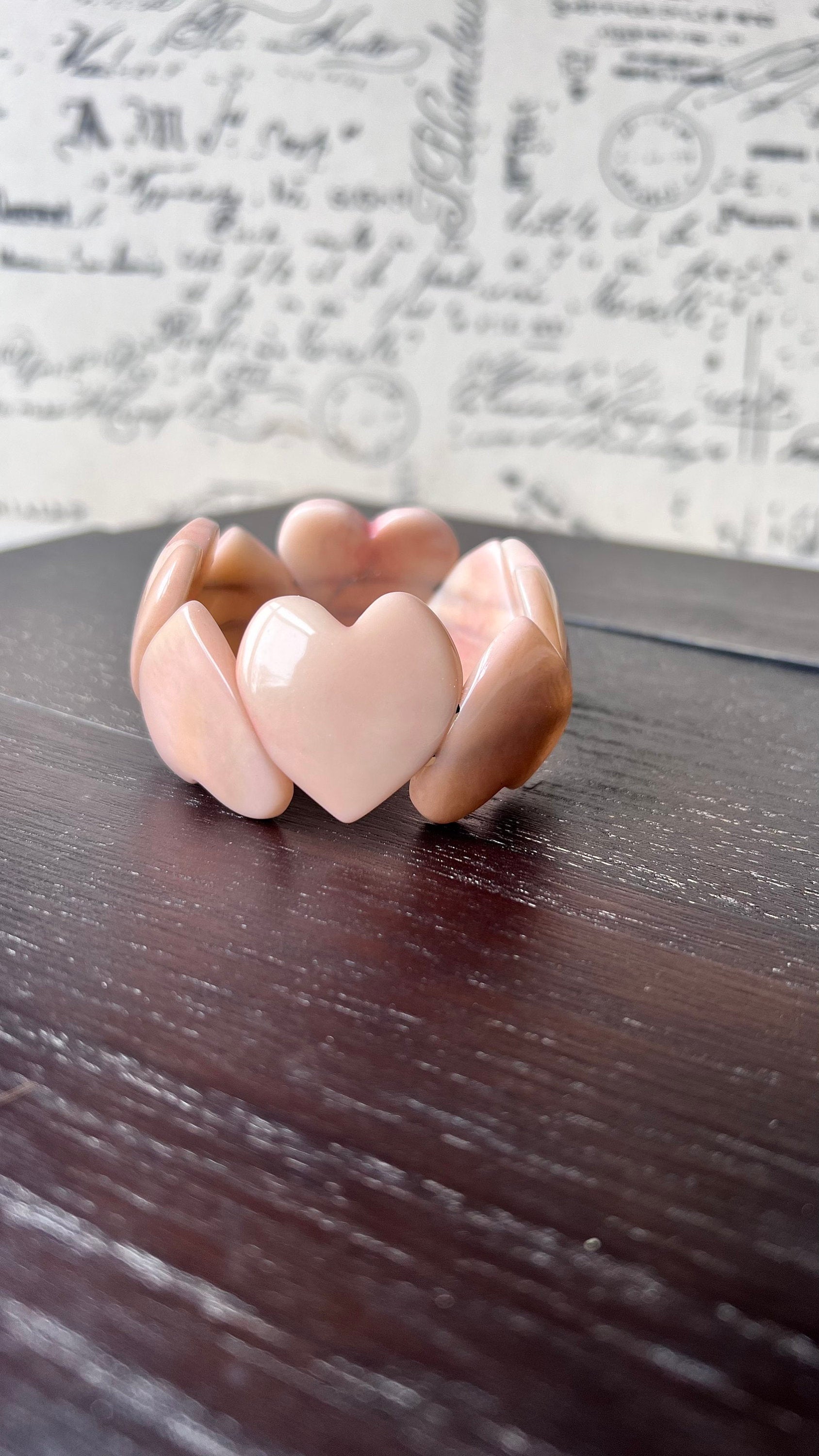 Pink heart shaped beads bracelet Tagua jewelry Love bangle Anniversary gifts under 20 Girlfriend birthday Holidays fashion trend Beach style