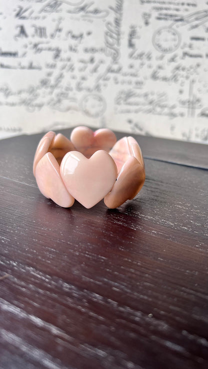 Pink heart shaped beads bracelet Tagua jewelry Love bangle Anniversary gifts under 20 Girlfriend birthday Holidays fashion trend Beach style