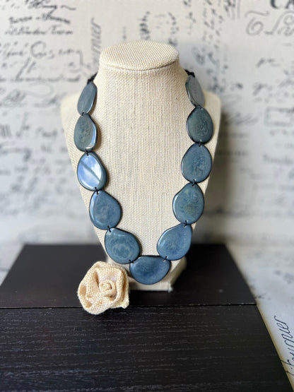 Tagua jewelry Gray bib necklace Simple beaded necklace Spring fashion trend Long beaded statement collar with adjustable leather strap