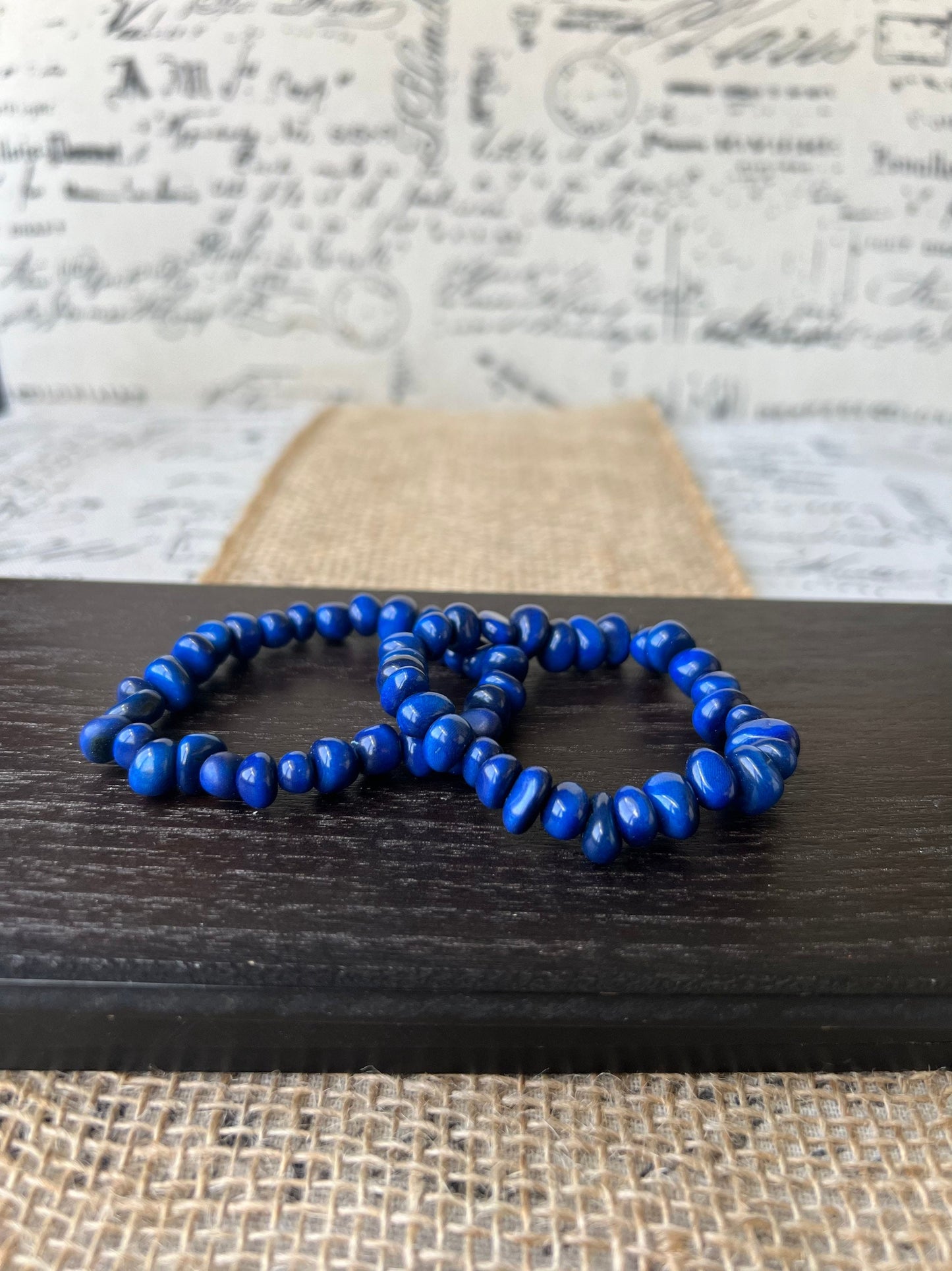 Blue stackable bracelet Tagua nut jewelry Resort wear Beaded stretch bracelets for women girl Birthday gifts ideas for her Elastic bangle