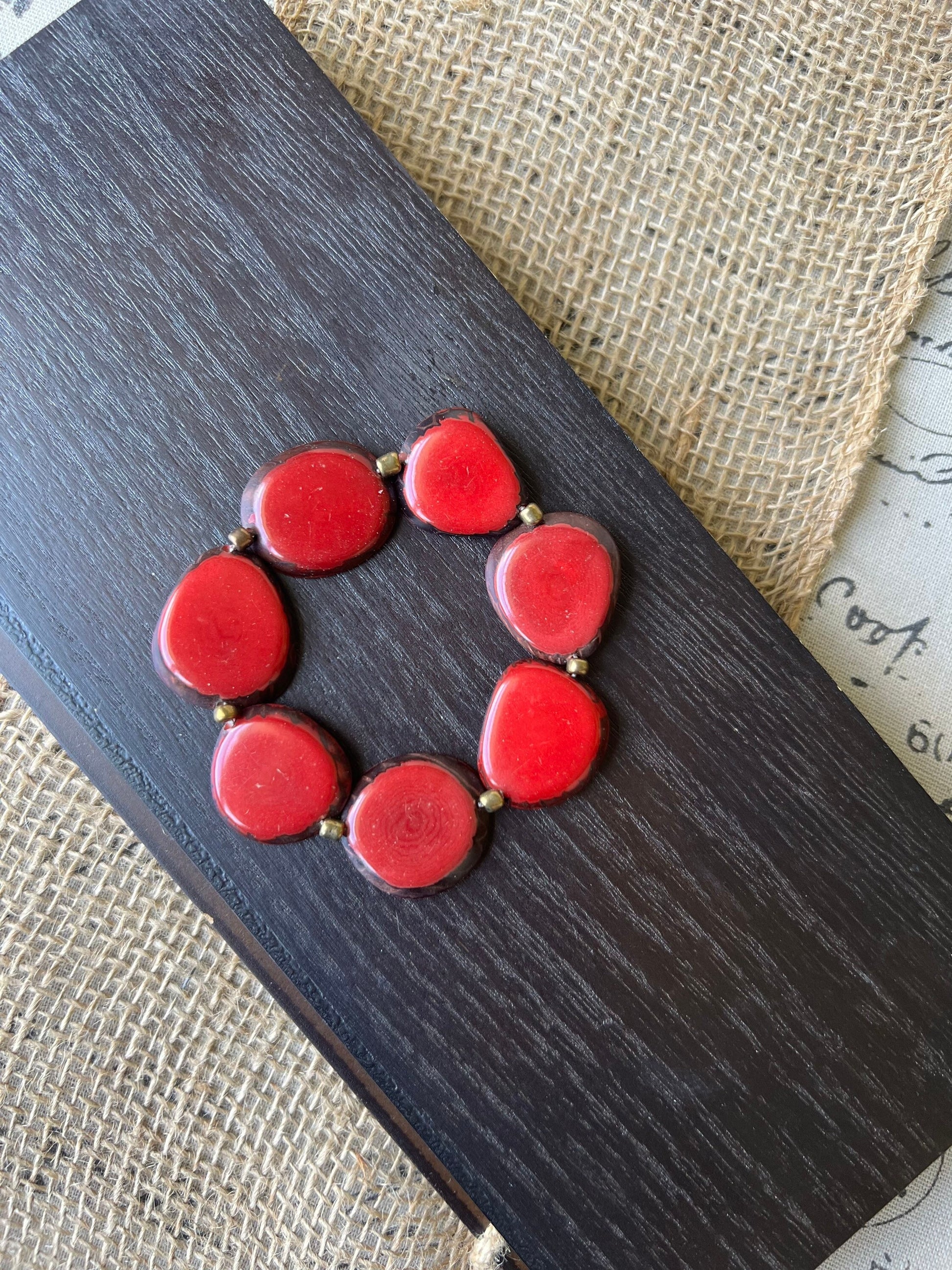 Red fashion bracelet Tagua jewelry Summer fashion trends Beaded stretch bracelets for women Statement bangle Geometric beads Gift for mom