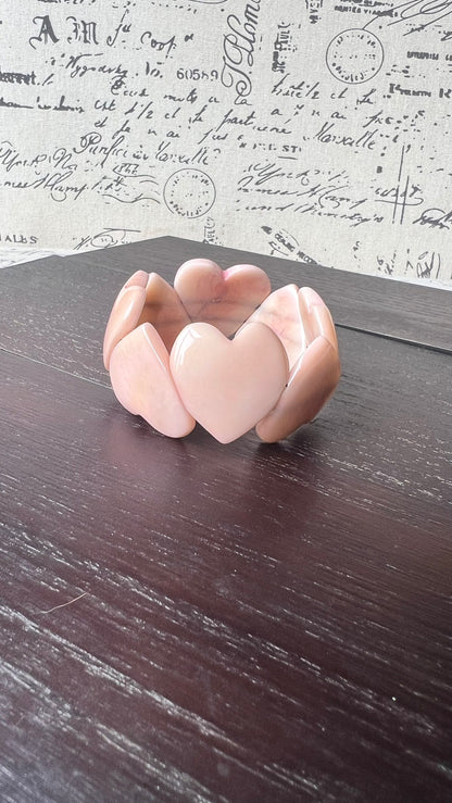 Pink heart shaped beads bracelet Tagua jewelry Love bangle Anniversary gifts under 20 Girlfriend birthday Holidays fashion trend Beach style