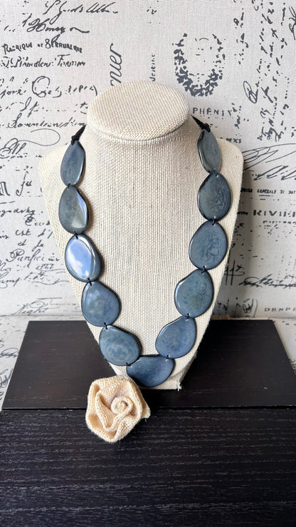 Tagua jewelry Gray bib necklace Simple beaded necklace Spring fashion trend Long beaded statement collar with adjustable leather strap