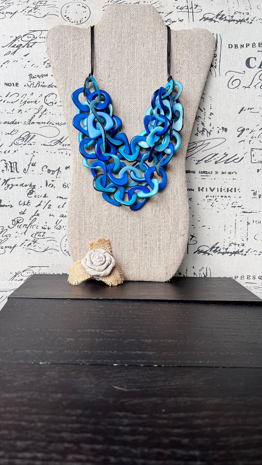 Blue and turquoise statement necklace Tagua jewelry Big bold chunky necklaces Spring fashion trends Mother’s Day gifts Easter outfit