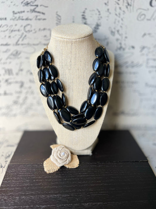 Black fashion multi strand necklace Statement beaded bib necklace for women Tagua nut necklace Lightweight with gold chain Big bold chunky