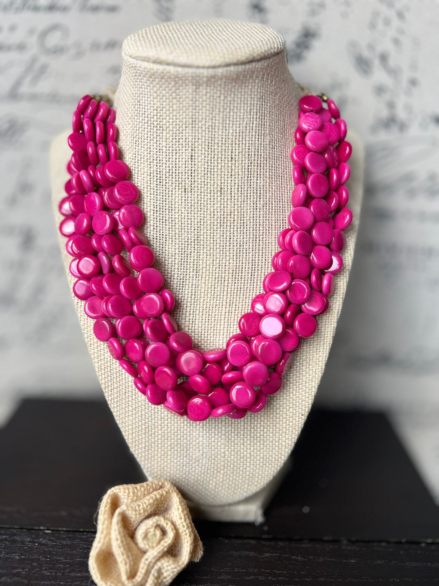 Hot pink necklace Big bold chunky necklace Tagua jewelry Valentine’s Day gifts Spring fashion trends Statement beaded necklace Easter outfit