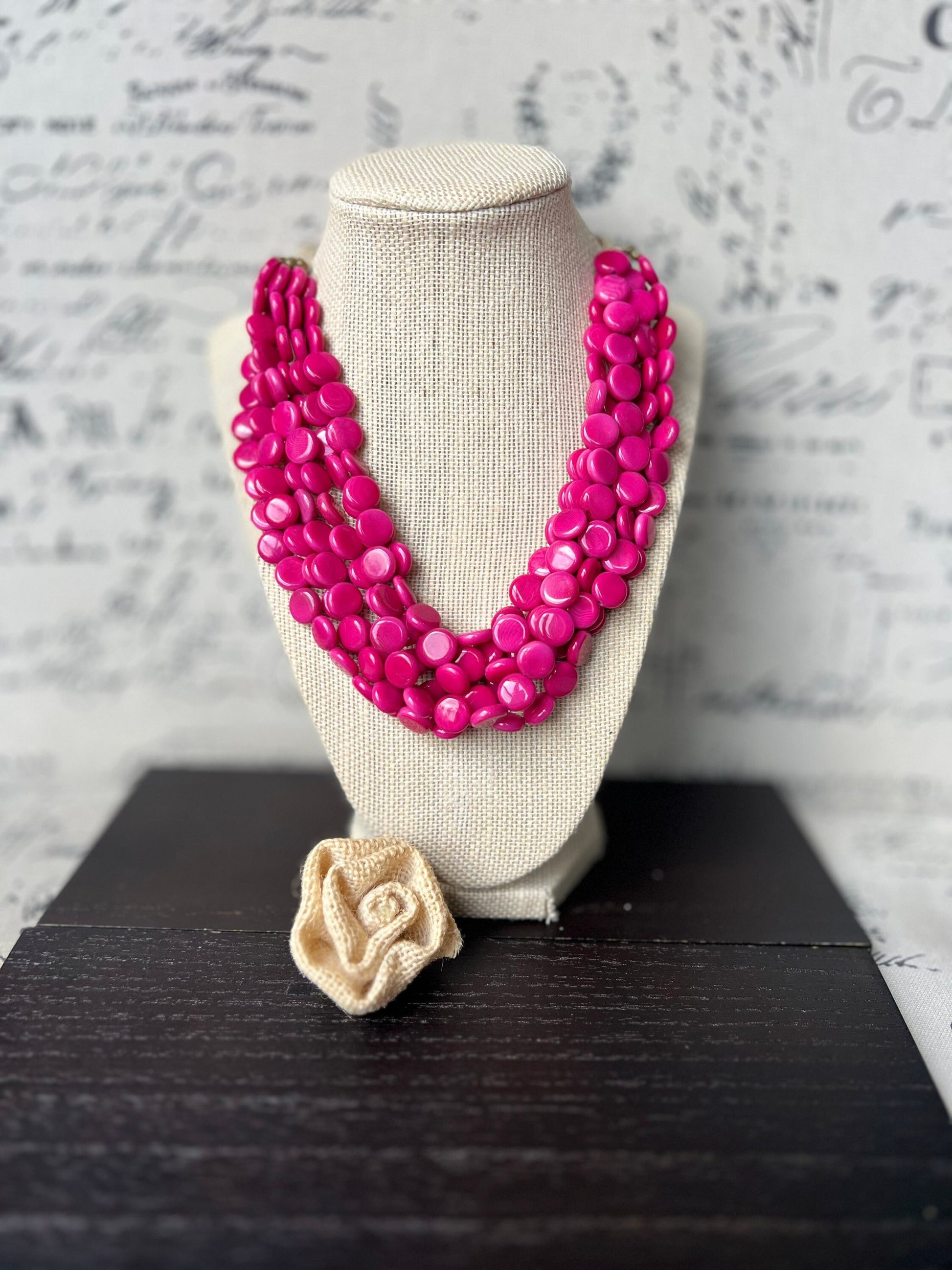 Hot pink necklace Big bold chunky necklace Tagua jewelry Valentine’s Day gifts Spring fashion trends Statement beaded necklace Easter outfit