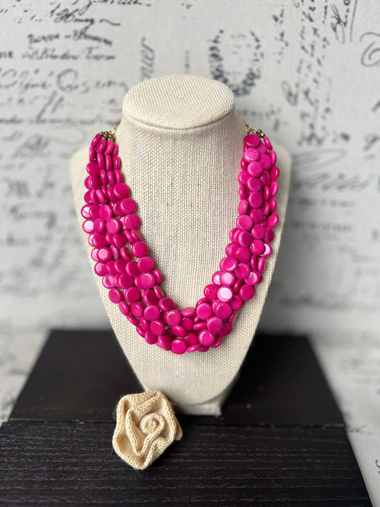 Hot pink necklace Big bold chunky necklace Tagua jewelry Valentine’s Day gifts Spring fashion trends Statement beaded necklace Easter outfit
