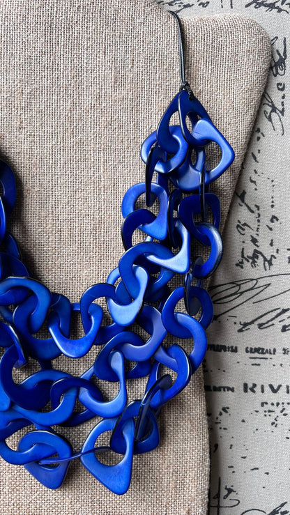 Royal blue big bold chunky necklace Tagua nut jewelry Adjustable collar Statement necklaces Christmas gifts for wife Holidays fashion trends