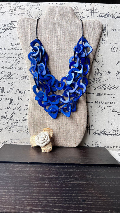 Royal blue big bold chunky necklace Tagua nut jewelry Adjustable collar Statement necklaces Christmas gifts for wife Holidays fashion trends