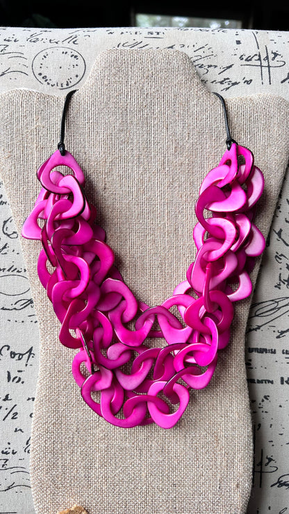 Pink huge statement necklace Tagua nut jewelry Adjustable collar Big bold chunky necklaces Summer gifts for mom Beach cruise fashion trends