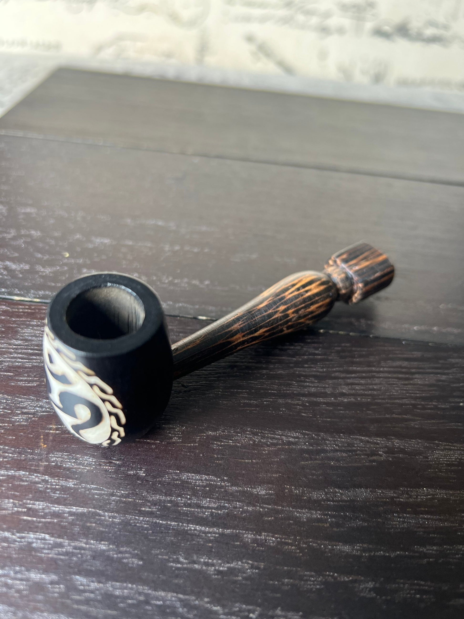 Om sign smoking pipe Handcrafted smoking bowl Tagua nut Unique tribal hand pipe Shamanic healing tools Hippie style pipe Christmas gifts