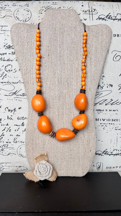 Orange extra long tagua necklace Spring fashion trends Lightweight and adjustable statement Mother's day gifts Anniversary gifts for wife