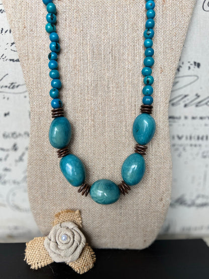 Turquoise blue extra long tagua necklace Spring fashion trends Lightweight and adjustable statement Mother’s Day gifts under 30 for wife