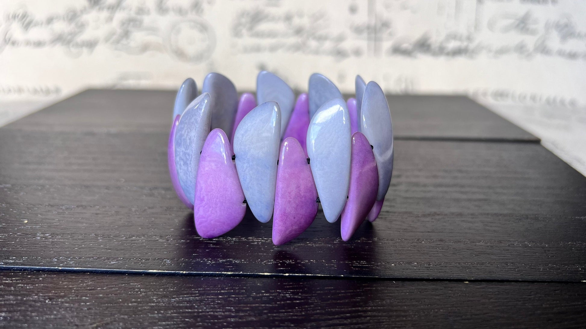 Purple and gray beaded bracelet Tagua jewelry Multicolor stretch bangle Beach wedding trends Mothers day gifts under 25 Spring fashion style