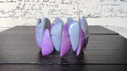 Purple and gray beaded bracelet Tagua jewelry Multicolor stretch bangle Beach wedding trends Mothers day gifts under 25 Spring fashion style