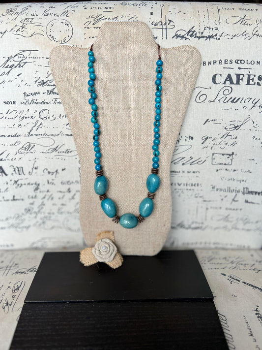Turquoise blue extra long tagua necklace Spring fashion trends Lightweight and adjustable statement Mother’s Day gifts under 30 for wife