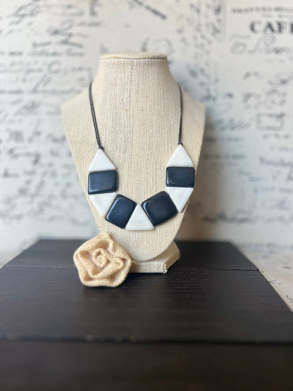 Black and white beaded necklace Tagua nut jewelry Christmas gift ideas Artisan handmade Anniversary present for wife Beach fashion trends