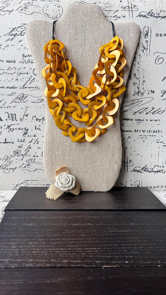 Yellow beaded statement necklace Tagua nut jewelry Adjustable collar Big bold chunky necklace Mother's day gift for wife Beach fashion trend