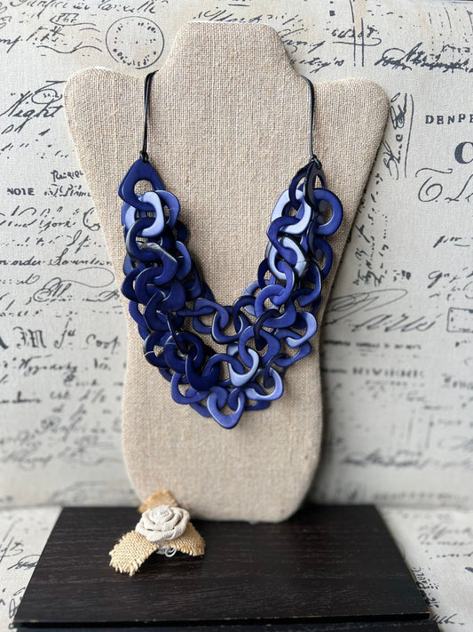 Lavender blue necklace Mothers day gift for wife Tagua jewelry Statement adjustable collar Big bold chunky necklaces Cruise fashion trends