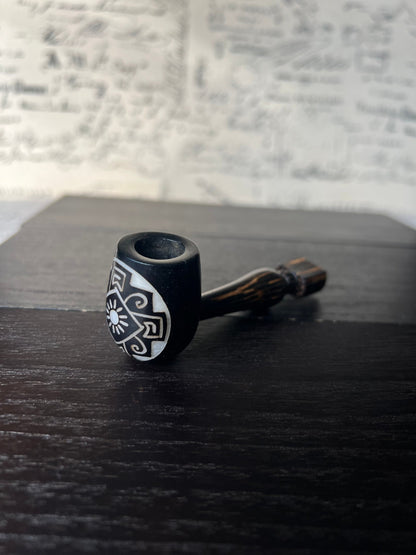 Sun smoking pipe Handcrafted smoking bowl Tagua nut and wood pipe Unique tribal hand pipe Shamanic healing tools Hippie style pipe Organic