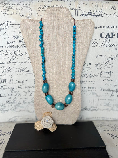 Turquoise blue extra long tagua necklace Spring fashion trends Lightweight and adjustable statement Mother’s Day gifts under 30 for wife