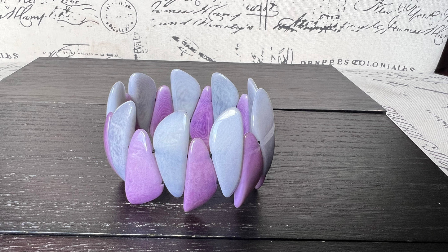 Purple and gray beaded bracelet Tagua jewelry Multicolor stretch bangle Beach wedding trends Mothers day gifts under 25 Spring fashion style