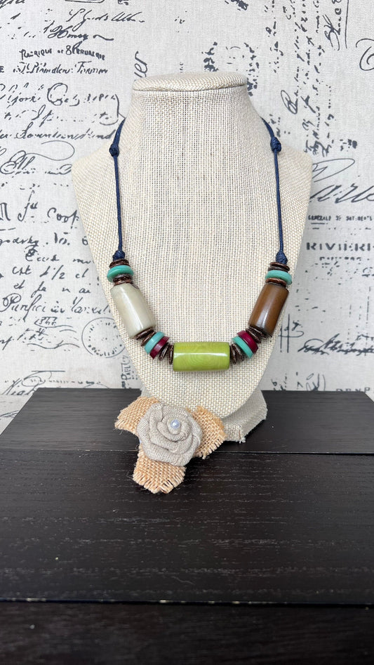 Multi color tagua necklace with coconut beads Lightweight and adjustable bib collar Valentines day gift ideas under 25 Anniversary gift idea