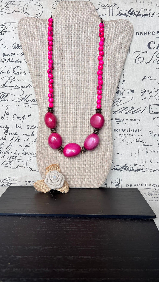 Hot Pink extra long tagua necklace Spring fashion trends Lightweight and adjustable statement Mothers day gifts Anniversary present for wife