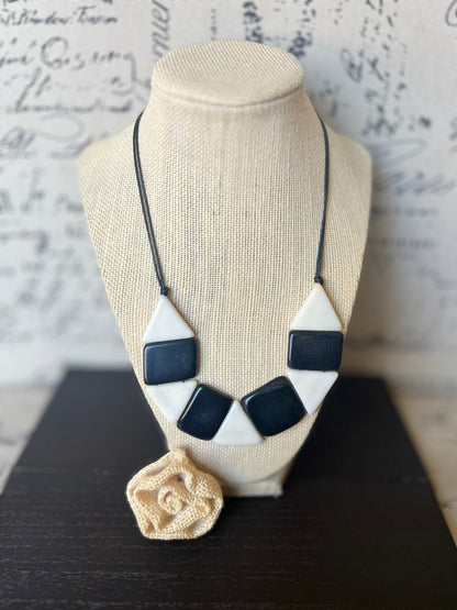 Black and white beaded necklace Tagua nut jewelry Christmas gift ideas Artisan handmade Anniversary present for wife Beach fashion trends