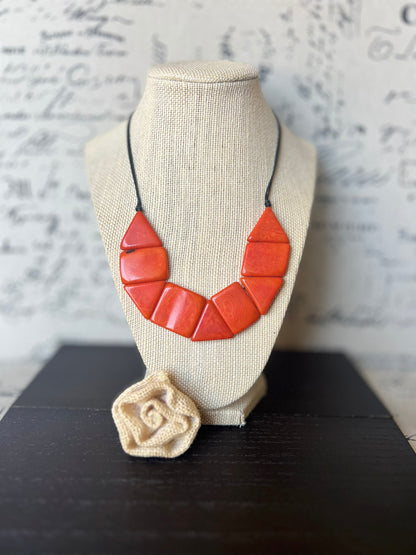 Orange beaded necklace Tagua jewelry Fall fashion trends Autumn style Anniversary present for wife Thanksgiving outfit Gift ideas for mom