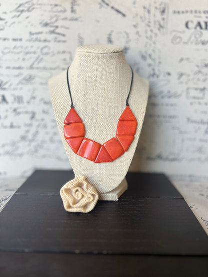 Orange beaded necklace Tagua jewelry Fall fashion trends Autumn style Anniversary present for wife Thanksgiving outfit Gift ideas for mom
