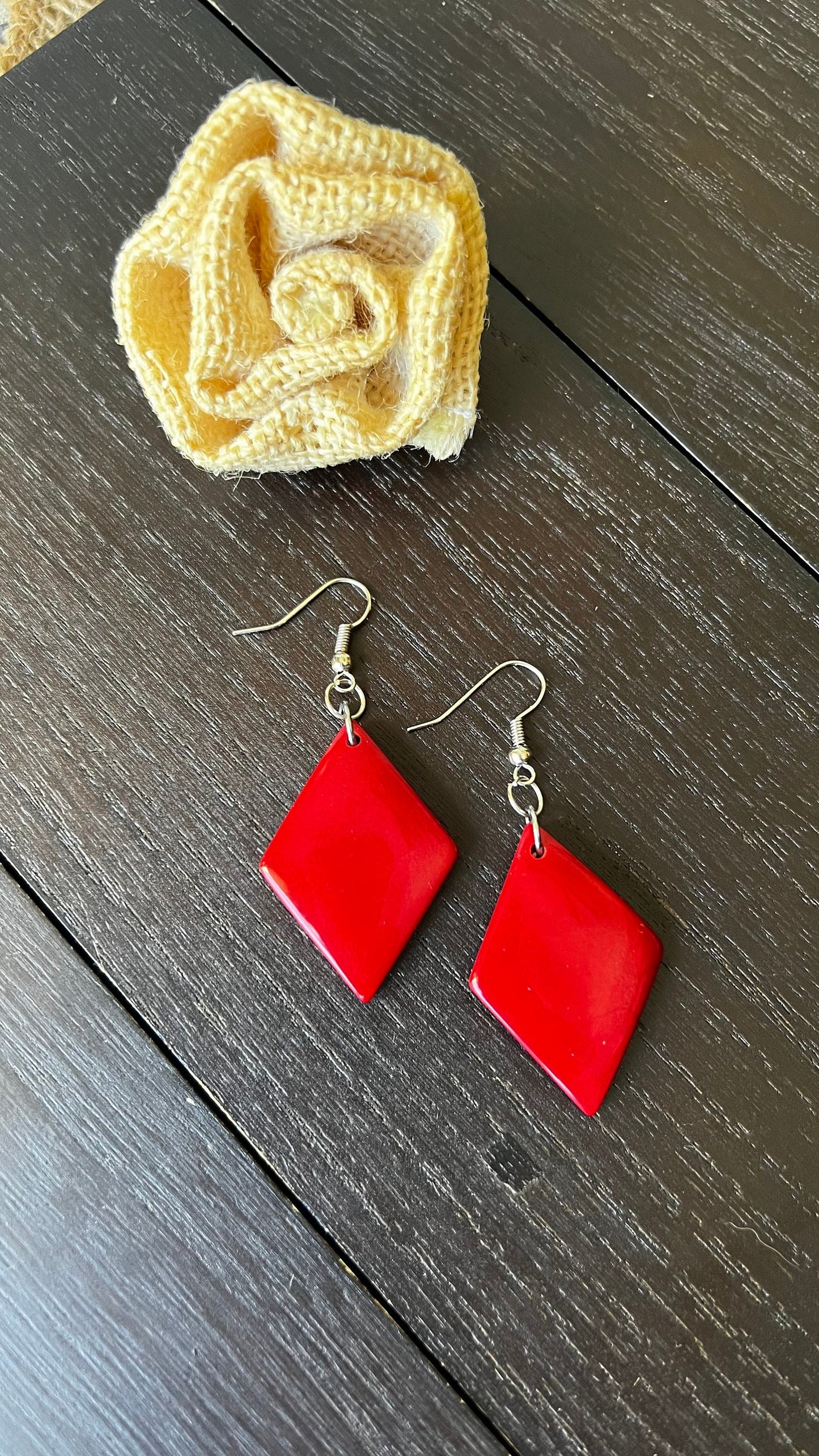 Red Tagua earrings Geometric drops Lightweight earrings Long beaded dangles Easter basket gifts under 15 Anniversary gift ideas for wife