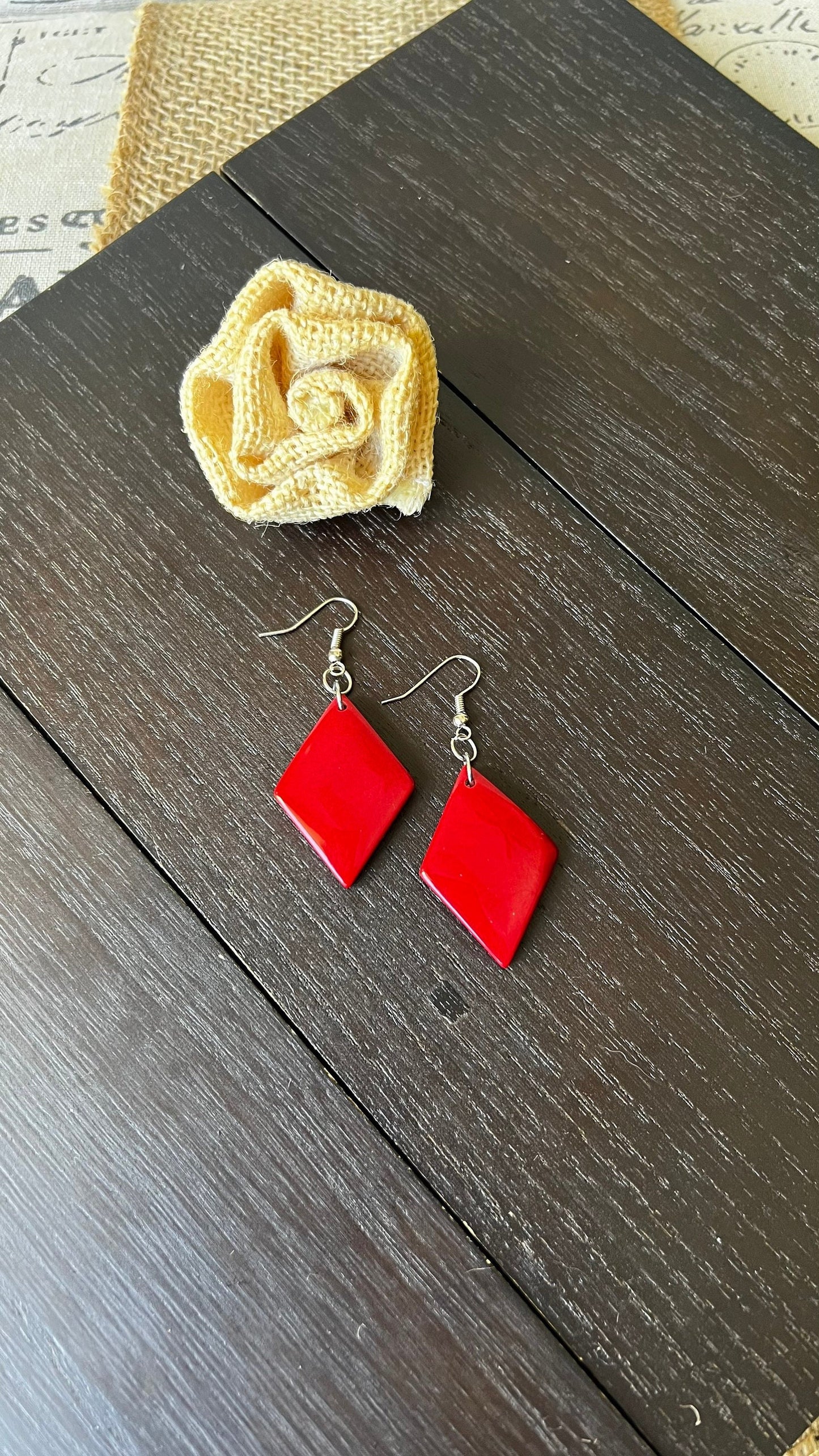 Red Tagua earrings Geometric drops Lightweight earrings Long beaded dangles Easter basket gifts under 15 Anniversary gift ideas for wife
