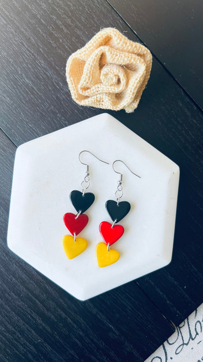 Red Yellow and Black earrings Tagua hearts extra long statement earrings Love jewelry Casual trendy drops Germany flag pride German gift