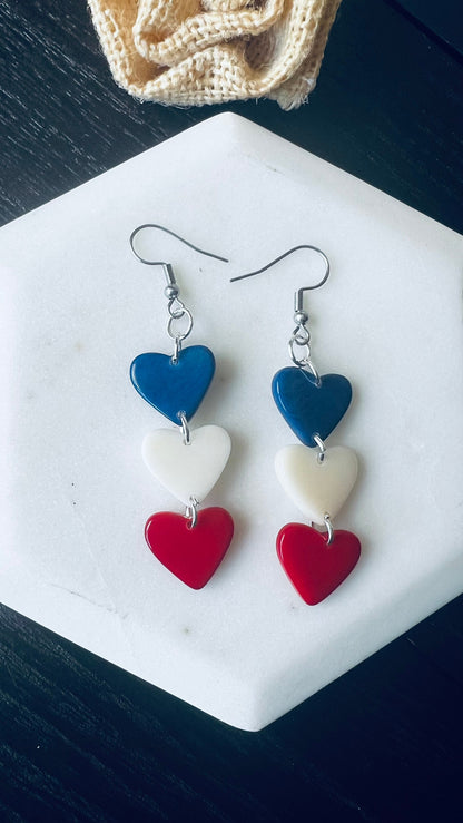Multicolor earrings Hearts extra long statement earrings Love jewelry Tagua jewelry Casual trendy drops I love you earrings Mothers day gift