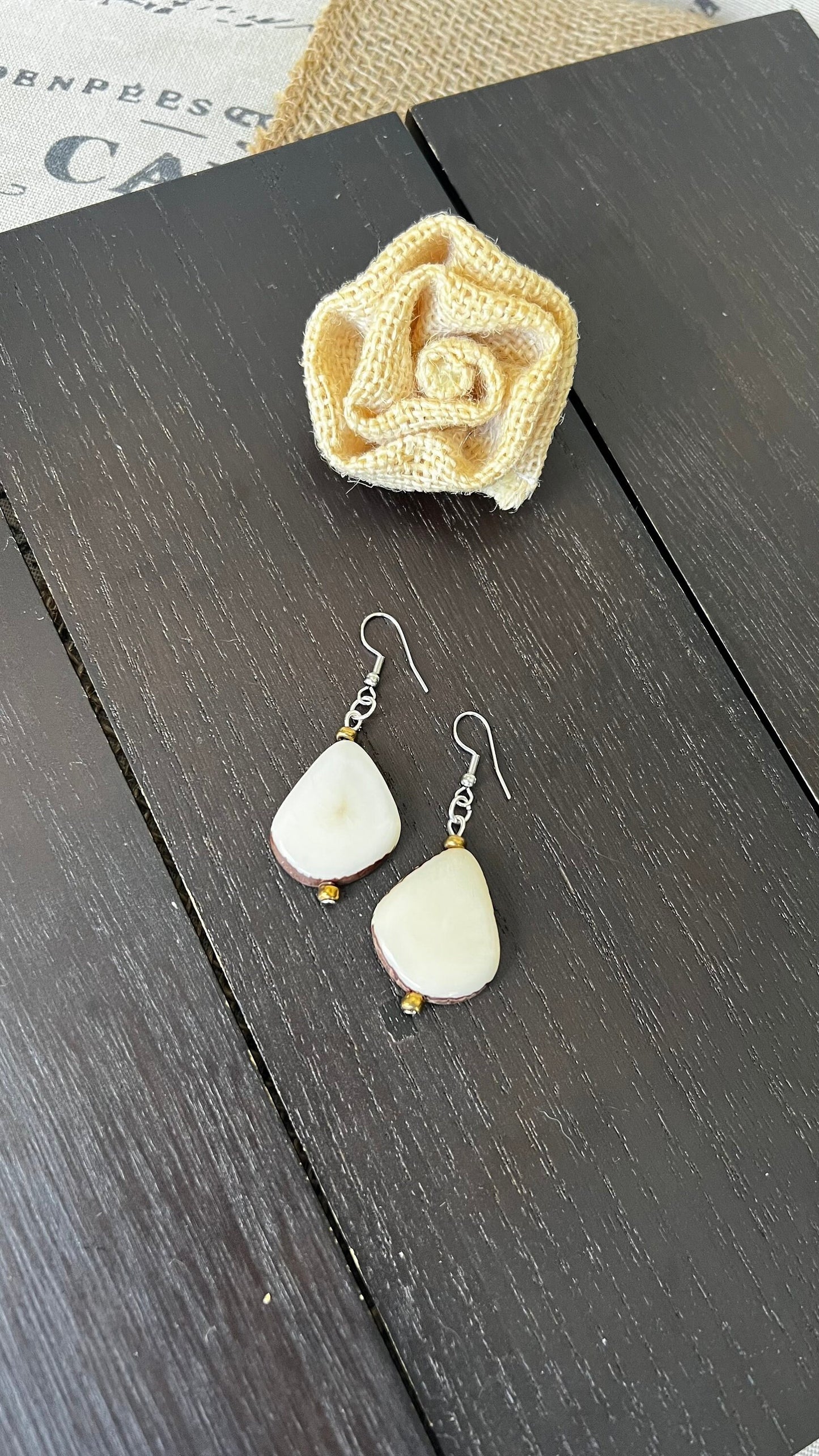 Ivory white Tagua earrings Geometric drops Lightweight earrings Long beaded dangles Gifts under 15 Custom jewelry Anniversary gifts