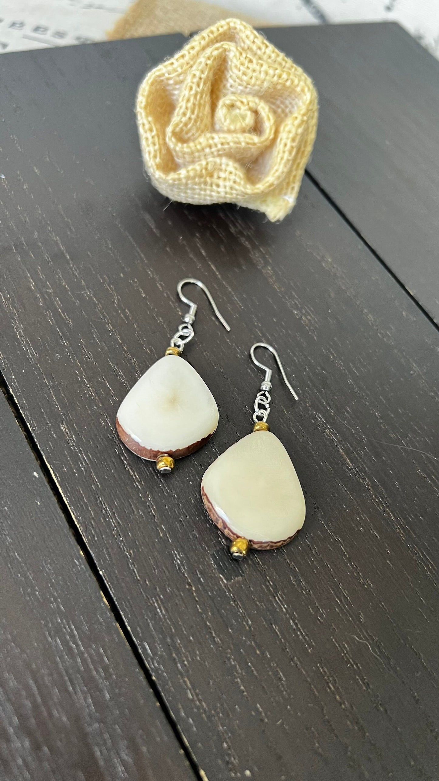 Ivory white Tagua earrings Geometric drops Lightweight earrings Long beaded dangles Gifts under 15 Custom jewelry Anniversary gifts