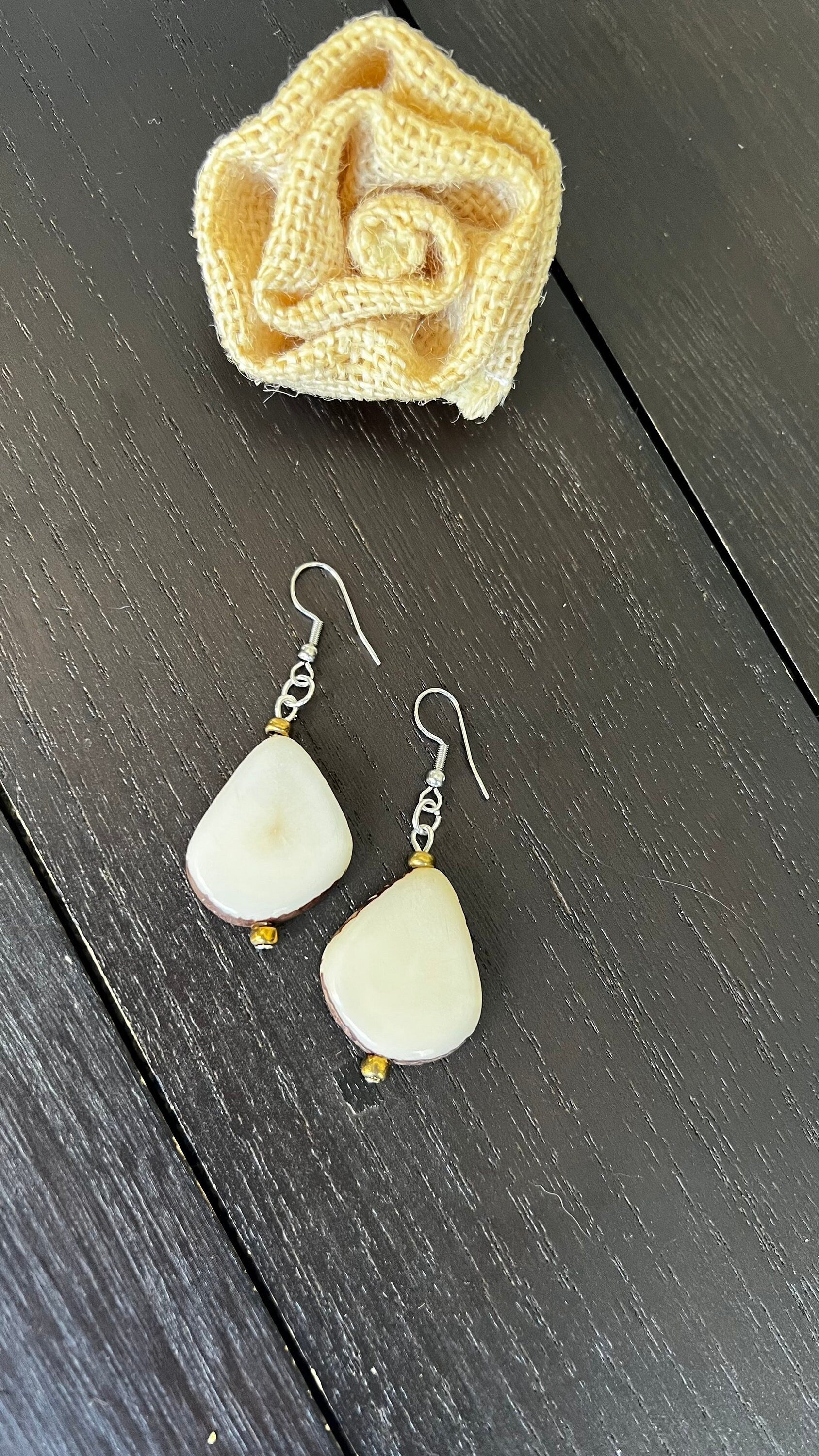 Ivory white Tagua earrings Geometric drops Lightweight earrings Long beaded dangles Gifts under 15 Custom jewelry Anniversary gifts