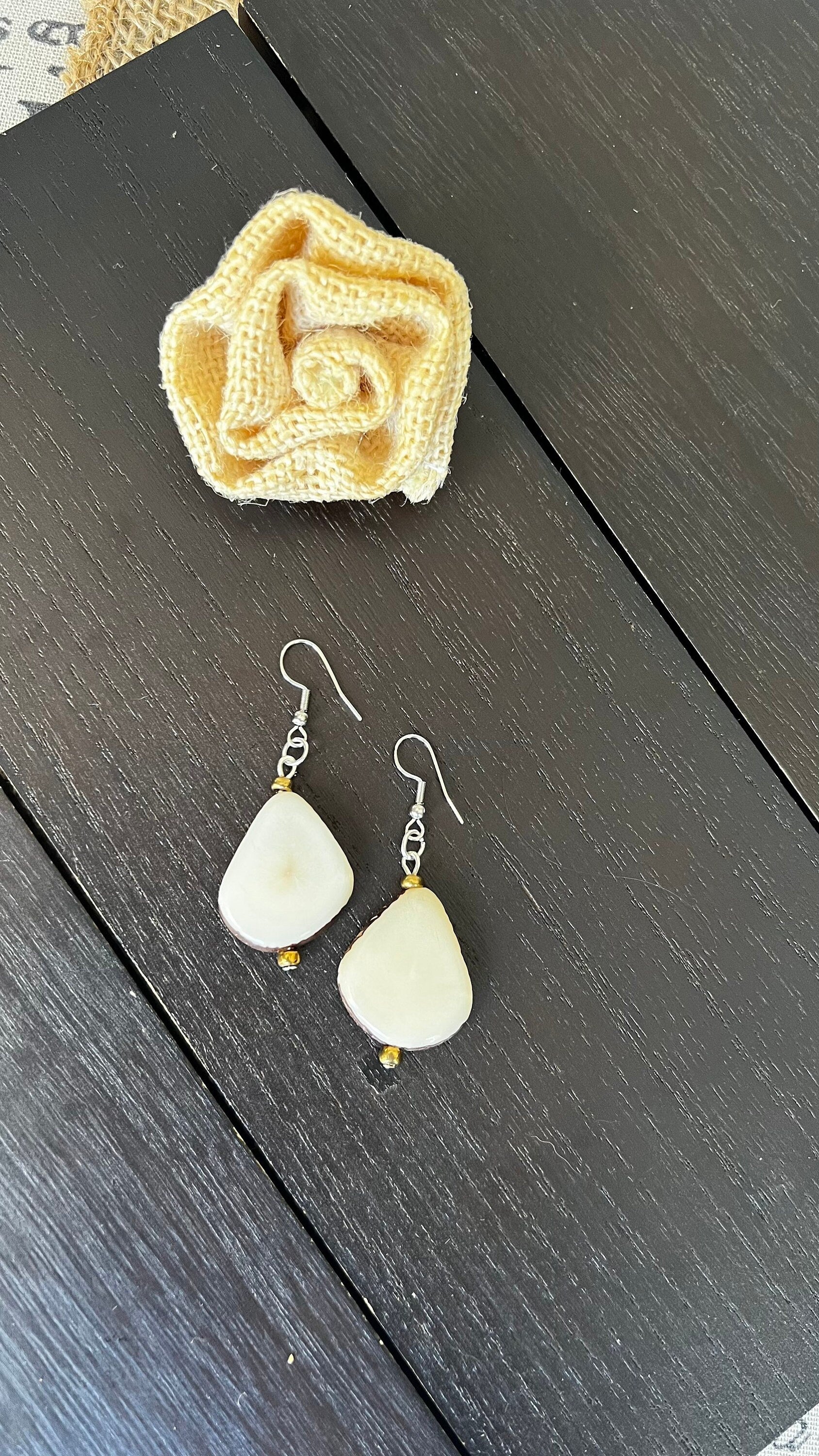 Ivory white Tagua earrings Geometric drops Lightweight earrings Long beaded dangles Gifts under 15 Custom jewelry Anniversary gifts