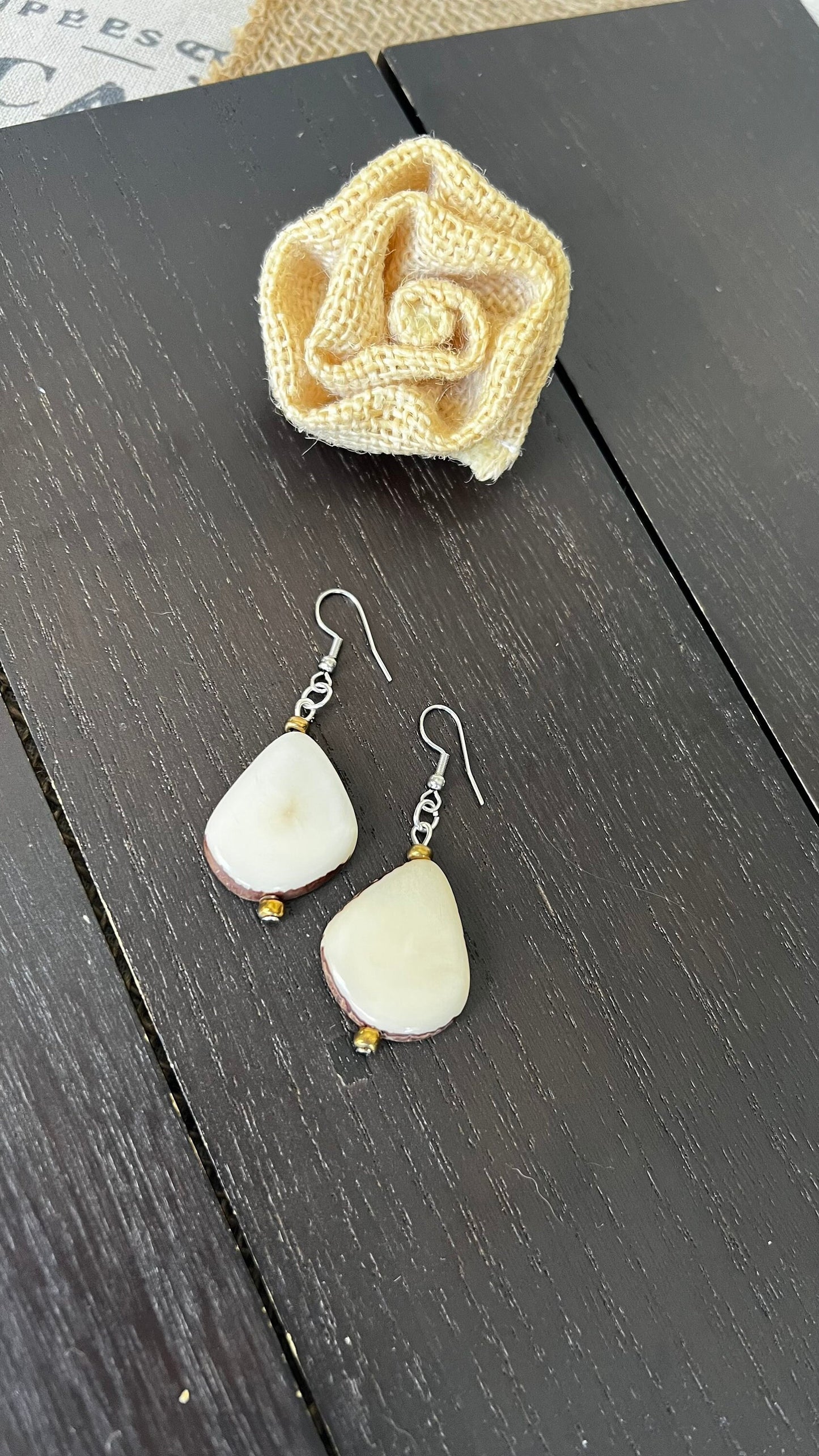 Ivory white Tagua earrings Geometric drops Lightweight earrings Long beaded dangles Gifts under 15 Custom jewelry Anniversary gifts