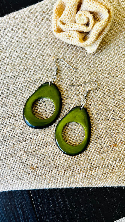 Tagua nut earrings Olive green earrings Big oversized earrings Long dangle and drops Statement lightweight earrings Birthday gifts under 15