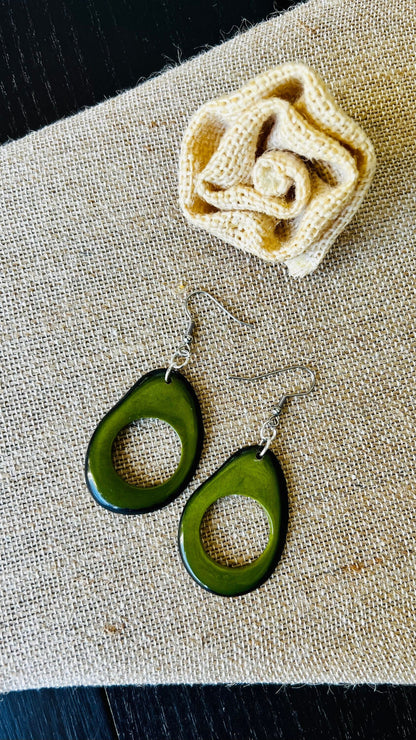 Tagua nut earrings Olive green earrings Big oversized earrings Long dangle and drops Statement lightweight earrings Birthday gifts under 15