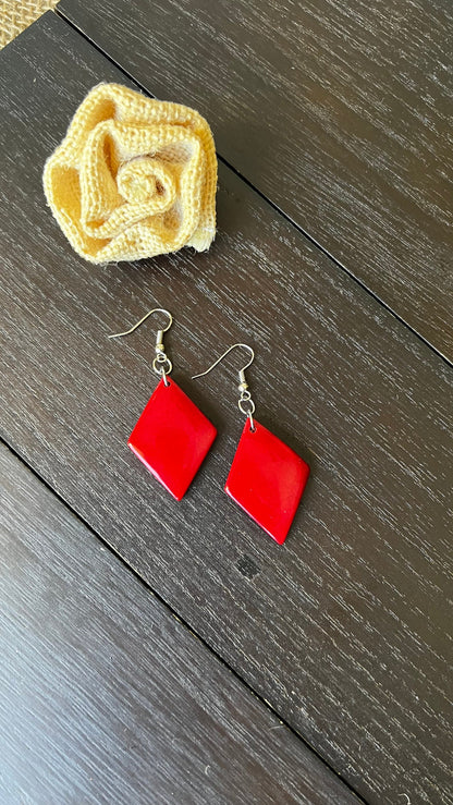 Red Tagua earrings Geometric drops Lightweight earrings Long beaded dangles Easter basket gifts under 15 Anniversary gift ideas for wife