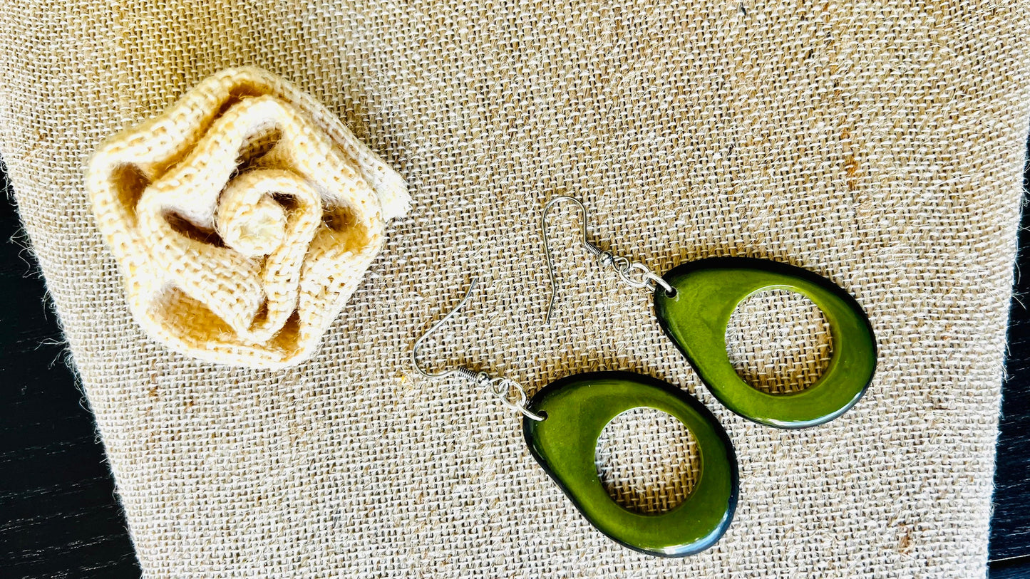 Tagua nut earrings Olive green earrings Big oversized earrings Long dangle and drops Statement lightweight earrings Birthday gifts under 15